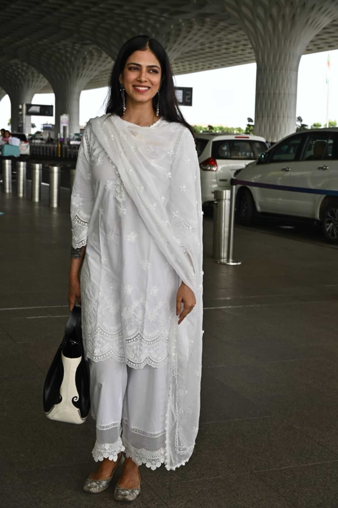 Malavika Mohanan looked pretty in white at the airport